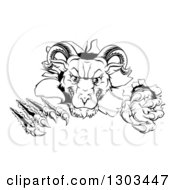 Poster, Art Print Of Black And White Vicious Ram Monster Clawing Through A Wall