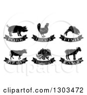 Poster, Art Print Of Black And White Pork Chicken Fish Beef Vegetarian And Lamb Food Designs