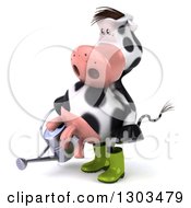 Clipart Of A 3d Gardener Cow Facing Left And Using A Watering Can Royalty Free Illustration by Julos