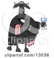 Male Cow Waiting Tables And Serving Wine Clipart Illustration by djart