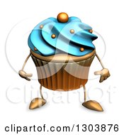 Clipart Of A 3d Sad Acrylic Blue Frosted Cupcake Character Royalty Free Illustration