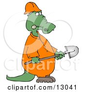 Angry Alligator Construction Worker Holding A Shovel Clipart Illustration by djart