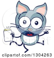 Poster, Art Print Of Cartoon Gray Cat Character Dancing With Beer
