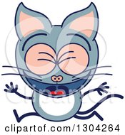 Poster, Art Print Of Cartoon Gray Cat Character Celebrating