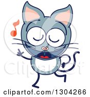 Clipart Of A Cartoon Gray Cat Character Dancing Royalty Free Vector Illustration by Zooco