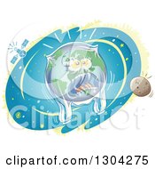 Poster, Art Print Of Cartoon Planet Earth Screaming And Being Suffocated By A Plastic Bag