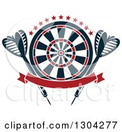 Poster, Art Print Of Target With Stars Darts And A Blank Red Banner