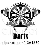 Poster, Art Print Of Black And White Target With Stars Darts And A Blank Banner Over Text