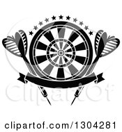 Poster, Art Print Of Black And White Target With Stars Darts And A Blank Banner