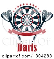Poster, Art Print Of Target With Stars Darts And A Blank Red Banner Over Text