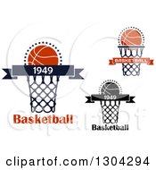 Clipart Of Blank Banners With Basketballs Hoops And Text Royalty Free Vector Illustration