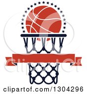 Poster, Art Print Of Blank Banner With An Orange Basketball And Hoop 2