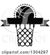 Poster, Art Print Of Black And White Blank Black Banner With A Basketball And Hoop