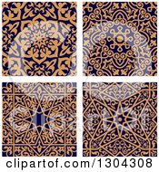Poster, Art Print Of Seamless Orange Arabic Or Islamic Design Backgrounds On Navy Blue