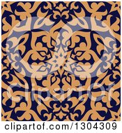 Poster, Art Print Of Seamless Orange Arabic Or Islamic Design Background On Navy Blue
