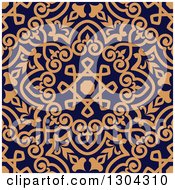 Seamless Orange Arabic Or Islamic Design Background On Navy Blue 2