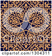 Poster, Art Print Of Seamless Orange Arabic Or Islamic Design Background On Navy Blue 3