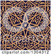 Poster, Art Print Of Seamless Orange Arabic Or Islamic Design Background On Navy Blue 4