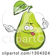 Clipart Of A Cartoon Green Pear Character Pointing And Holding Up A Finger Royalty Free Vector Illustration