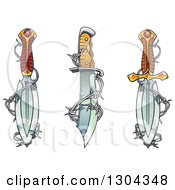 Poster, Art Print Of Shiny Dagger Blades With Barbed Wire
