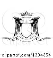 Clipart Of A Black And White Winged Shield And Crown Over A Burst Royalty Free Vector Illustration by Vector Tradition SM