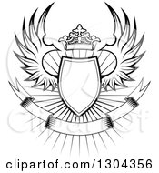 Poster, Art Print Of Black And White Winged Shield Black Banner And Crown Over A Burst 2
