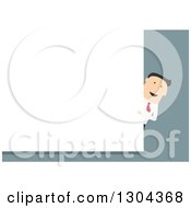 Poster, Art Print Of Flat Modern White Businessman Pointing Around A Blank Sign Over Blue