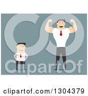 Clipart Of Flat Modern White Big And Small Business Men Over Blue Royalty Free Vector Illustration