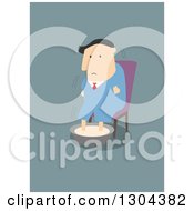 Poster, Art Print Of Flat Modern White Businessman Shivering And Soaking His Feet Over Blue