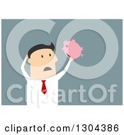 Poster, Art Print Of Flat Modern White Businessman Discovering An Empty Piggy Bank Over Blue