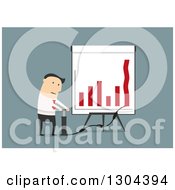 Poster, Art Print Of Flat Modern White Businessman Trying To Pump Up A Bar Graph Over Blue