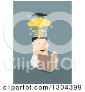 Poster, Art Print Of Flat Modern White Businessman Reading A Mind Blowing Article Over Blue
