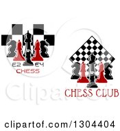Poster, Art Print Of Red And Black Chess Pieces And Boards Over Text