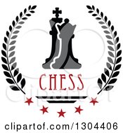 Poster, Art Print Of Black And White Chess Pawn And King In A Laurel Wreath With Red Stars And Text