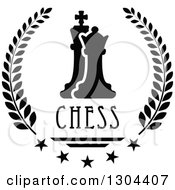 Black And White Chess Pawn And King In A Laurel Wreath With Stars And Text
