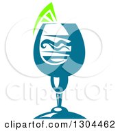 Clipart Of A Teal Cocktail Beverage Garnished With Lime Royalty Free Vector Illustration