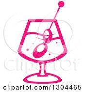 Clipart Of A Pink Cocktail Beverage With Olives Royalty Free Vector Illustration
