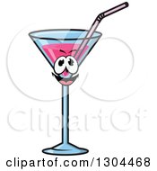 Clipart Of A Pink Cocktail Beverage Character Royalty Free Vector Illustration
