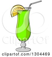 Clipart Of A Green Cocktail Beverage With A Straw And Lemon Royalty Free Vector Illustration
