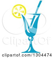 Clipart Of A Blue Cocktail Beverage Garnished With Lemon Royalty Free Vector Illustration