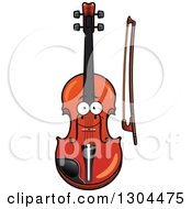 Poster, Art Print Of Cartoon Happy Violin Character And Bow