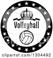 Poster, Art Print Of Black And White Circle Of Stars Around A Crown Volleyball And Text