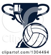 Clipart Of A Dark Blue Trophy And Vollyeball Royalty Free Vector Illustration