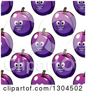 Clipart Of A Seamless Pattern Background Of Happy Plums Royalty Free Vector Illustration