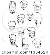 Poster, Art Print Of Black And White Male Chef Faces 4