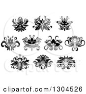 Clipart Of Black And White Vintage Floral Design Elements 9 Royalty Free Vector Illustration