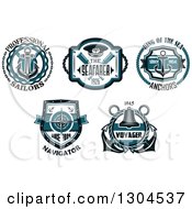 Clipart Of Blue Nautical Anchors Telescopes Compass And Bells Royalty Free Vector Illustration