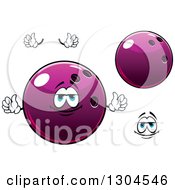 Clipart Of A Cartoon Face Hands And Shiny Purple Bowling Balls Royalty Free Vector Illustration