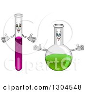 Clipart Of Welcoming Cartoon Laboratory Flask And Test Tube Characters Royalty Free Vector Illustration