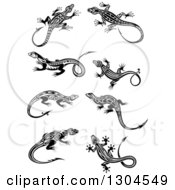 Clipart Of Black And White Tribal Lizards 5 Royalty Free Vector Illustration